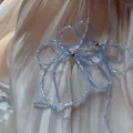 Handmade elegant blue iridescent beaded bow stud earrings with silver needles for women - Bowknot Silver Post Style / Blue