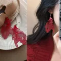 Squisiti orecchini a goccia pesce rosso traforati con design in stile cinese festivo - Stile Pesce Rosso Traforato Rosso (33#)