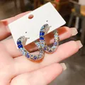 Elegant silver hoop earrings encrusted with sparkling blue and azure zircons on card - 31# Silver Pin - Silver - Blue