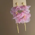 Elegant pink fabric petal tassel earrings with gold finish and sterling silver needles - 6# Silver Earring Post