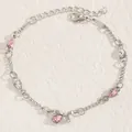 Elegant silver-tone bow bracelet with pink and white teardrop-shaped zircons for women - Bow Waterdrop Pink Rhinestone (WG-0788)
