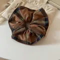 Vintage brown plaid oversized fabric scrunchie hair tie for low ponytail styling - Plaid Style (HH6610) / Dark Coffee