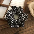 Elegant black and white leopard print satin scrunchie hair tie for women. - Leopard Black