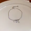 Bracciale regolabile in zircone argento con ciondoli a forma di perla stella e croce - Braccialetto a Scorrimento con Perla Artificiale Stella Croce (92#) / Argento
