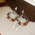 Orecchini a cerchio stile Maillard retrò con perline in legno e triangoli argento - Stile con Perline Bohémien
