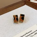 Orecchini rettangolari vintage stampa leopardata con montatura dorata su sfondo di tela - Stampa Leopardata Rettangolare
