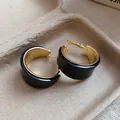 Orecchini a cerchio spessi nero e oro in stile retrò Maillard per donne eleganti - Contrasto Oro Nero Vintage