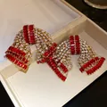 Boucles d'oreilles nœud élégantes avec cristaux rouges et blancs sur monture dorée - Style Nœud de Luxe Gemme Rouge (42#)