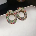 Élégantes boucles d'oreilles ovales avec pierres précieuses arc-en-ciel et fini doré - Style Gemme Arc-en-ciel Ovale (39#)