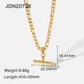 Gold-plated stainless steel T-bar necklace with Figaro chain and size dimensions - Gold Figaro Chain T-Bar Necklace (JDN20736)