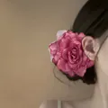 Elegant large pink fabric rose hair flower clip for sophisticated women's updo styles - Duck Clip-Red
