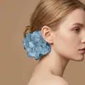 Large blue fabric flower hair clip for elegant bun hairstyle accessory for women - Blue Duckbill Clip