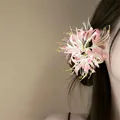 Elegant pink and white layered fabric flower hair clip accessory for elegant updo hair styles - Duckbill Clip-Pink