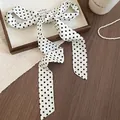 Elegant retro white fabric scarf necklace with black polka dot bow design for women - White (Black Polka Dot Necklace)