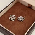 Elegant vintage silver knot stud earrings with shiny cubic zirconia in a gift box - Silver Twined Knot Style (HE13116)