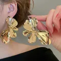 Large French vintage gold irregular petal statement stud earrings with high-shine metallic finish - Gold Petal Style (HE14649)