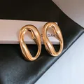 French vintage golden twisted oval stud earrings with elegant minimalist design - Gold Irregular Twisted Style (HE13425)
