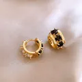 Elegant French retro gold hoop earrings decorated with sparkling black and white stones - Gold Black Rhinestone Hoop Style (HE13225)