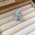 French vintage beaded ring with shell and conch in elegant velvet jewelry box display - French Vintage Beaded Ring (Textured Oval)