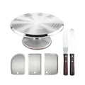 Professional aluminum alloy cake decorating turntable set with spatulas and scrapers - Set 4 (Turntable + Spatula + New Scrapers)