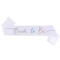 Iridescent laser Bride to Be sash in white satin for bridal showers and bachelorette parties - One Size / White Iridescent Sash