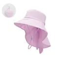 Stylish pink foldable sun hat with long neck flap for women, portable summer UV protection - Lavender