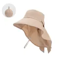 Women's summer foldable sun hat with wide brim and neck protection flap in khaki - Elegant Khaki
