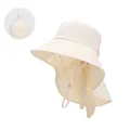 Foldable beige sun hat with wide brim and neck flap for women outdoor sun protection. - Champagne Beige