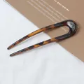 Épingle à cheveux chic en acrylique motif écaille de tortue pour chignon élégant. - Pic à Cheveux en U: Léopard Jaune
