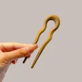 Épingle à cheveux élégante en acrylique marron mat en forme de U pour chignons femmes. - Pic à Cheveux Géométrique - Kaki Givré