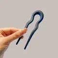 Épingle à cheveux élégante en acrylique noir mat en forme de U avec design ondulé - Pic à Cheveux Géométrique - Bleu Marine Givré