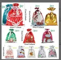 Variety pack of Christmas drawstring gift bags with Santa and reindeer patterns in multiple sizes - 25pcs Set