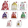 Various sizes Christmas drawstring gift bags set with Santa Claus and reindeer prints - 27pcs Set (3 Each)
