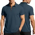 Polo pour homme bleu avec col contrasté orange, tissu texturé respirant et extensible - Bleu Marine