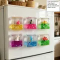 Six colorful acrylic liquid oil drop refrigerator magnets with cute cartoon animal figures - Random Styles / Refrigerator Magnets (square)