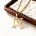 High-quality gold-plated titanium steel necklace with elegant initial N pendant for women - Letter N Style (2399 Gold Color Letter N) / Gold