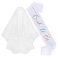 Bachelorette party set with white tulle veil and iridescent Bride to Be sash decoration - Holographic Lettering (Style 5) / Veil And Sash Set