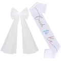 White bachelorette party set with pearl bow veil and holographic Bride to Be sash set - Pearl Bow Holographic (Style 6) / Veil And Sash Set
