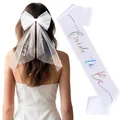 White elegant bride to be hair bow veil and iridescent sash set for bachelorette party - Pearl Bow Veil Style (Style 4) / Veil And Sash Set