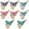 Set bunter Schmetterlings- und Rosen-Anhänger aus Legierung für DIY-Schmuckzubehör - 8-teiliges Strass Luxus Schmetterling Set