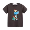 Boys charcoal grey t-shirt featuring colorful cartoon tractor and animal graphics - 6Y (120cm) / Dark Coffee Cartoon Farm Pattern (5428)