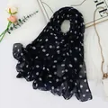Navy blue voile scarf with classic white polka dot pattern for women. - 3# Navy Blue