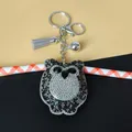 Bling rhinestone owl keychain with grey tassel and silver-tone metal clip for bags - Keychain + Owl / Multicolor Gray