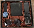 Classic men's gift set featuring a watch, wallet, belt, and aviator sunglasses - Black Large Dial Watch Set Type 1
