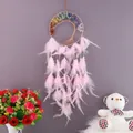 Tree of Life dream catcher with colorful crystal stones and long pink feathers - Pink Feather + Multi-color Stones
