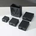 Premium minimalist black jewelry gift box set with drawer design and matching paper bag - Drawer Box - Smooth Black
