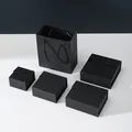 Minimalist black jewelry box set with matching paper gift bag for rings and necklaces - Flip Box - Black