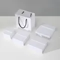 Minimalist white jewelry box set with textured paper gift bag for necklaces and rings - Flip Box - White
