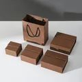 Premium minimalist brown paper jewelry storage box set with matching carrier gift bag - Flip Box - Wood Color