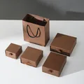 Premium brown textured paper jewelry gift box set with drawer design and matching bag - Drawer Box - Wood Color